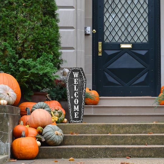 28" Halloween Welcome Standup Coffin Sign